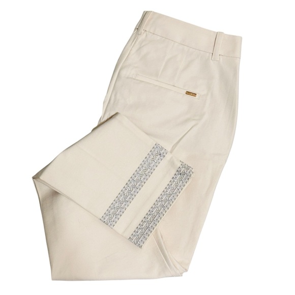 WHBM The Straight Crop Ankle Pant Women's Sz 00 Cream Embroidered Hem - Picture 1 of 9